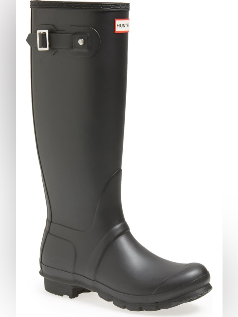 Hunter Black Tall Waterproof Rain Boots with Red Logo